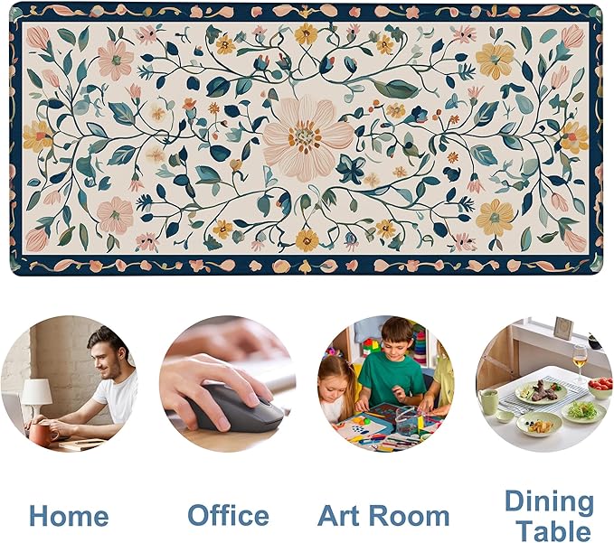 Gaming Desk Pad Large Extra Length Oriental Decorative Mouse Pad Keyboard Laptop Non-Slip Waterproof with Rubber Base Thick Stitched Edge Mouse Mat for Office Home 35.4 x 15.7 Inches