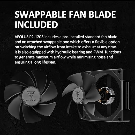 GAMDIAS AEOLUS P2-1203 120mm ARGB PWM Fan (3 Pack, no Hub), Include Reverse Fan Blade x3 & Controller, ARGB Sync, Easy Installation & Cabless Daisy-Chain Design, Silent Operation, Up to 2400RPM, Black