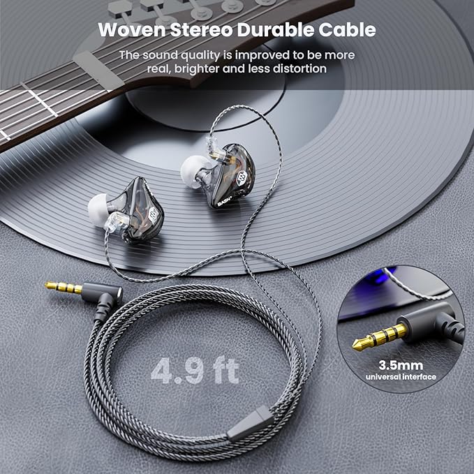 BASN Bsinger Professional in Ear Monitor Headphones, Dual Drivers 2-Pin IEM Earbuds with Mic, Clear Sound HiFi Earphones for Musicians Drummers and Stage (Black, 2-Pin)