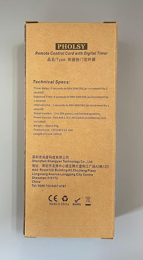 PHOLSY P6 Timer Remote Control Cable with Intervalometer for Panasonic S5, S1H, S1RM, S1R, S1M, S1, G95, G91, FZ10002, G9, GH5, G85, G81, GX8, GX7, GH4, GH3, FZ2500, FZ2000, FZ1000, FZ300, FZ200