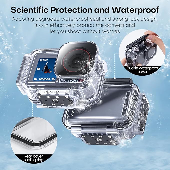 REYGEAK Waterproof Case for DJI Osmo Action 5Pro/4/3,164FT/50M Underwater Protective Housing Dive Kit,Diving Housing Cover Shell with Magnetic Quick Release Interface.