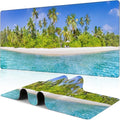 Tropical Nature Landscape Desk Mat,Large Summer Beach Seawater and Palm Trees Gaming Keyboard Mouse Pad,Non-Slip Rubber Base Desk Pad Thick Stitched Edges Waterproof Mousepad Mouse Mat 31.5"x11.8"