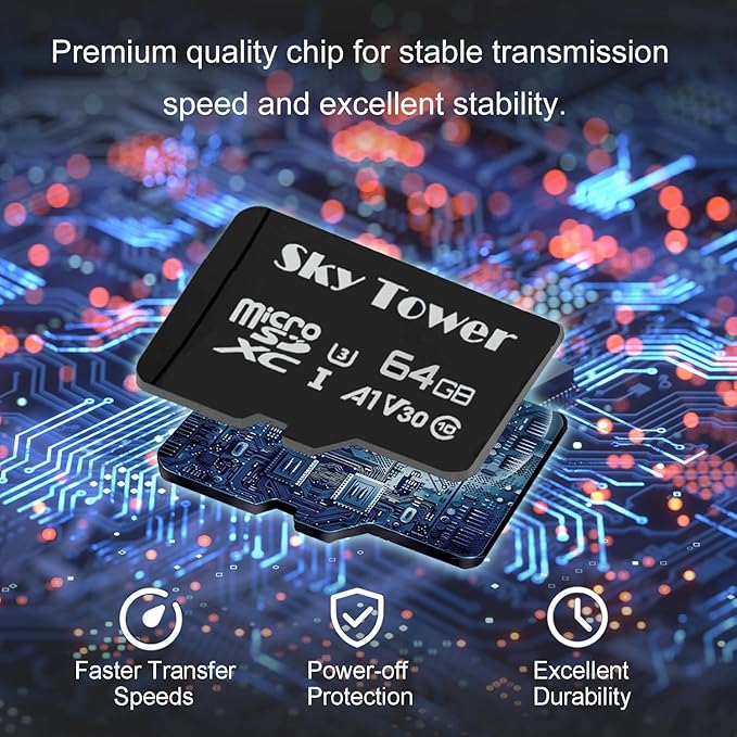 Sky Tower Ultra microSDXC microSDHC UHS-I Memory Card with Adapter [New Version] Flash Memory Card - Up to 100MB/s, U1, Class10, V10, A1, High Speed TF Card (64GB Micro SD Card 2 Pack)