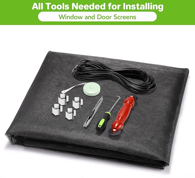 FLYZZZ Windows Screen Door Repair Kit Fiberglass Mesh 48''x118''(0.138"Spline) Black Window Screen Repair Kit Replacement Mesh Tool for Patio Screen Sliding Door Screen