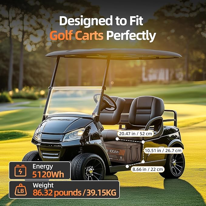 4PCS 48 Volt Lithium Battery for Golf Cart with 48V 15A Charger, 100A Lifepo4 Batterys Built-in Bluetooth 5.0 & 200A BMS, 15000+ Deep Cycle Lithium Battery, 42-58 Mile Ranges for Golf Cart