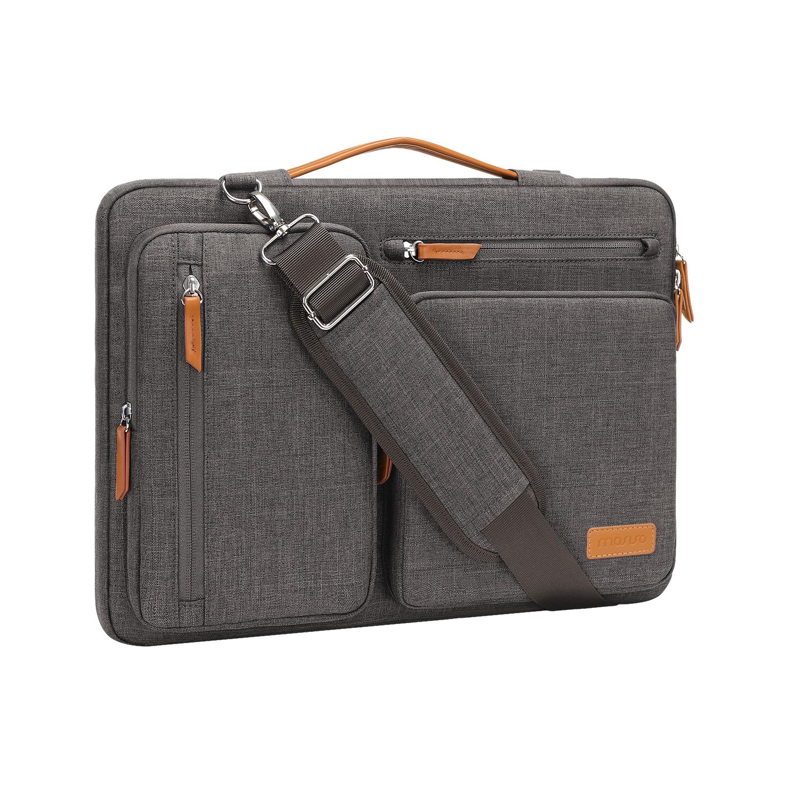 MOSISO 360 Protective Laptop Shoulder Bag,15-15.6 inch Computer Bags Compatible with MacBook Pro 16 inch, HP, Dell, Lenovo, Asus Notebook,Side Open Messenger Bag with 4 Zipper Pockets, Taupe Gray