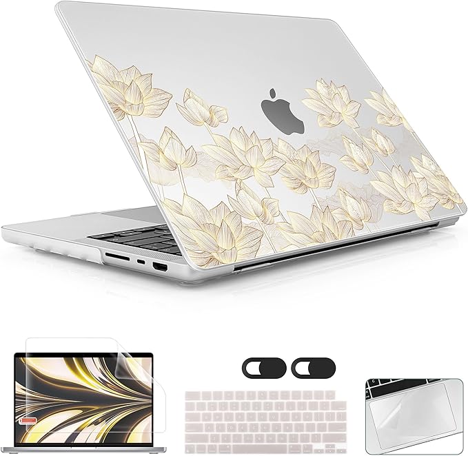 for MacBook Pro 16 inch Case 2021 2022 2023 2024 Release A3186 A3403 M4 A2991 M3 A2780 M2 A2485 M1 Pro/Max, Hard Shell Case with Screen Protector & Keyboard Cover, Lotus