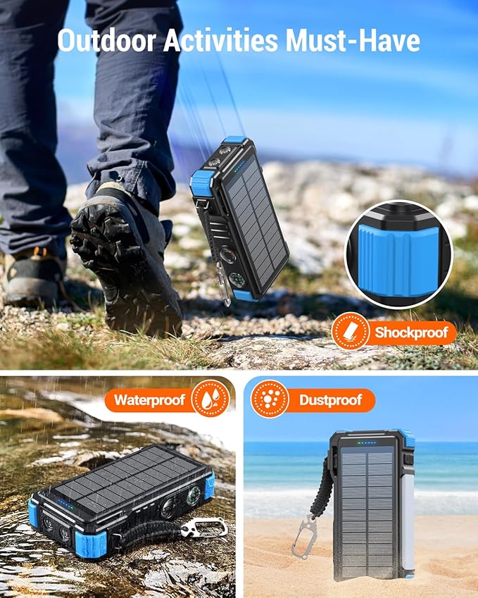 BLAVOR 45W Solar Charger Power Bank - 74000mwh Wireless Portable Charger Built-in Cables, PD QC Fast Charging Battery Pack with USB C for Cell Phones, Dual Flashlight & Carabiner for Camping, Hiking