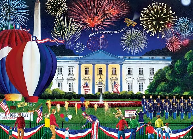 Masterpieces - 500 Piece Jigsaw Puzzle, Large EZ Grip Shapes, White House Fireworks, Fun for Adults, Seniors, Family, Kids, 19.25" x 26.75"