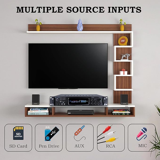 Home Audio System Kit - 7.2 Channel 1500W Bluetooth Amplifier w/ 8 Qty of 8" Framed Ceiling Speakers 300 W Each, 4-Ch Speaker Selector, 2 Qty of Mic, 250 ft Speaker Wire & Remote by Vaiyer
