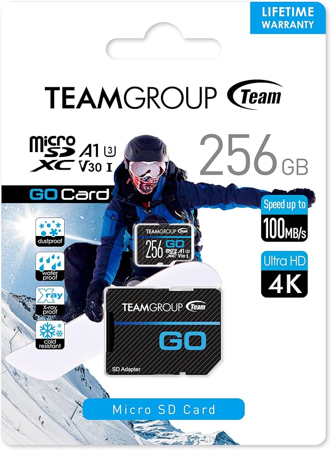 TEAMGROUP GO Card 256GB x 2 Pack Micro SDXC UHS-I U3 V30 4K for GoPro & Action Cameras High Speed Flash Memory Card with Adapter for Outdoor, Sports, 4K Shooting TGUSDX256GU364