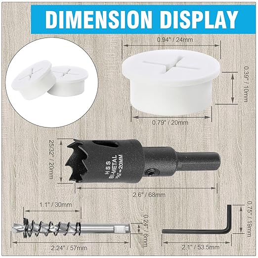 3/4" White Desk Grommet, JTemgle Flexible Cable Grommet with Bi-Metal Hole Saw Cross Rubber Cable Hole Cover Wire Organizer Caps Desktop Cord Management for Home Office TV Stands Tabletops, 13 Pieces
