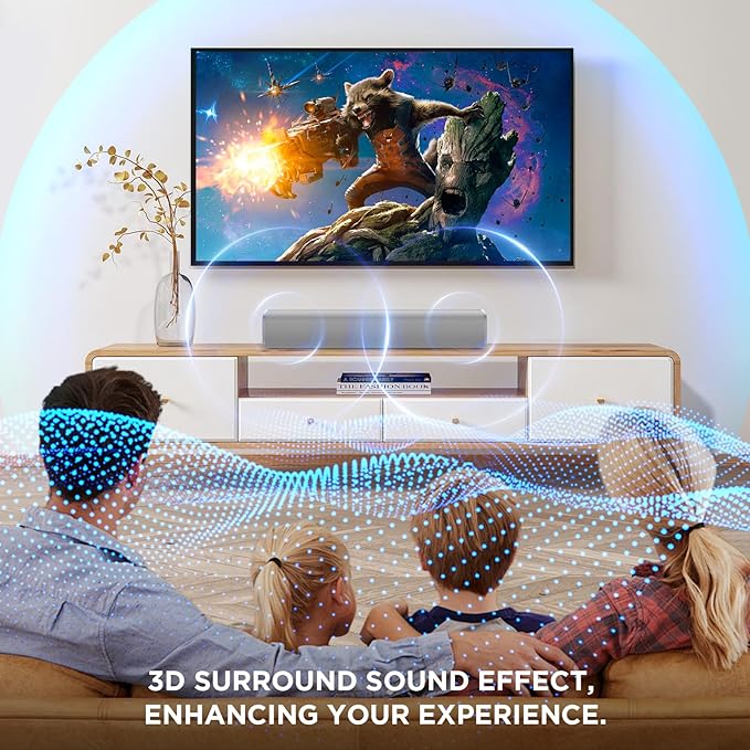 MZEIBO Sound Bar for TV,Soundbars Smart Portable Wireless Sound System with Multi-Connection Modes, Ideal for Family & Friends, Compact and Powerful Audio Device