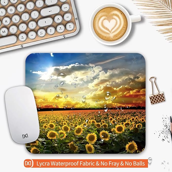 Square Mouse Pad Sunflower, Personalized Premium-Textured Custom Mouse Mat Design, Washable Mousepad Cloth, Non-Slip Rubber Base Computer Mouse Pads for Wireless Mouse