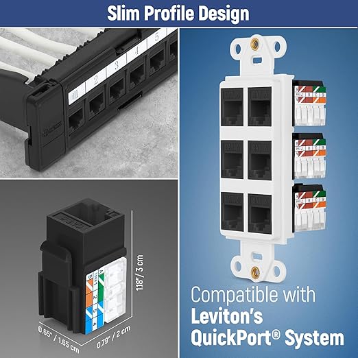 Everest 90° Angled RJ45 Cat6A Keystone Jacks 100-Pack in Black - Slim Profile Female RJ45 Connectors - Cat 6A Keystone Jack - Compatible with 90° Angled Speed Termination Tool - easyJACK (B094WB91H3)