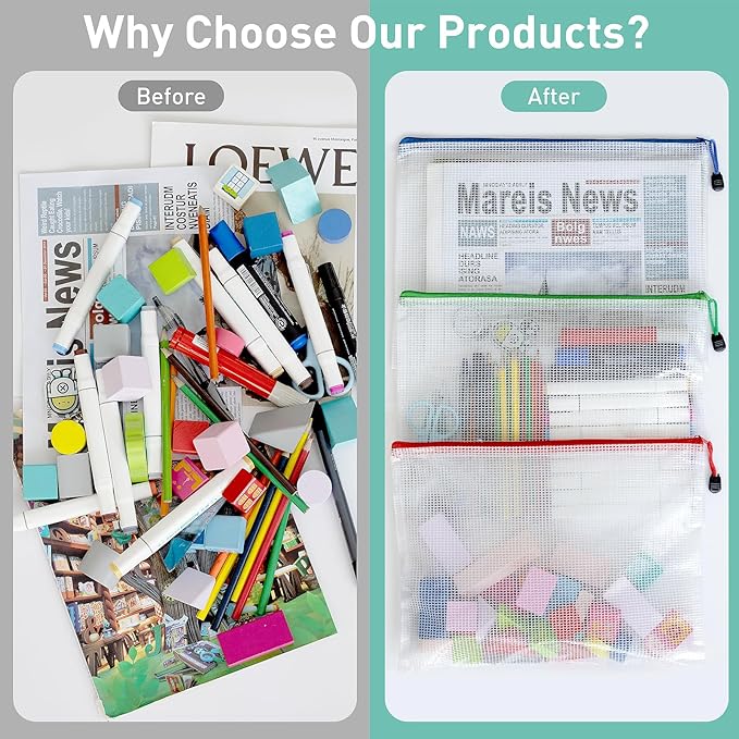 32pcs Mesh Zipper Pouch Bags, B5 Mesh Pouch, 8 Color Zipper Pouches for Organizing, Board Game Storage, Travel, School, Office
