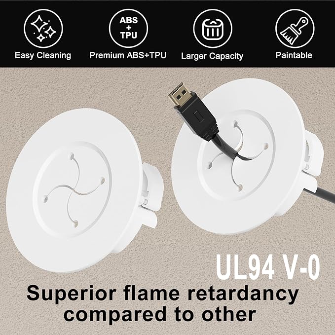 in Wall Cable Management Kit, White Wire Hider to Hide Cords Wall Mounted TV, 3inch Easy Install Cord Covers Kit, Cord Hiding for Wall - 4Pack Suitable for HDMI, TVs, Desks, Audio