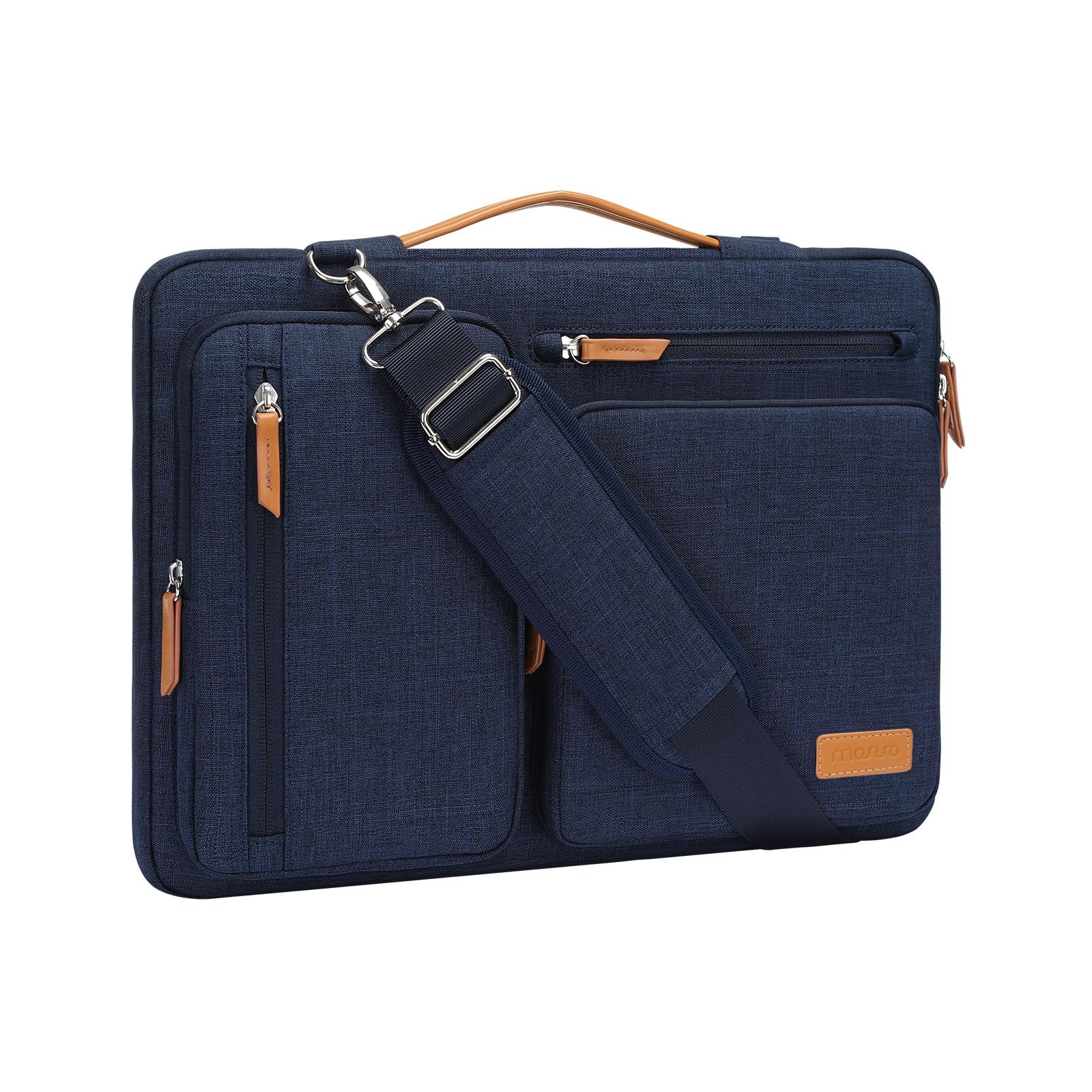 MOSISO 360 Protective Laptop Shoulder Bag,15-15.6 inch Computer Bags Compatible with MacBook Pro 16 inch, HP, Dell, Lenovo, Asus Notebook,Side Open Messenger Bag with 4 Zipper Pockets, Navy Blue
