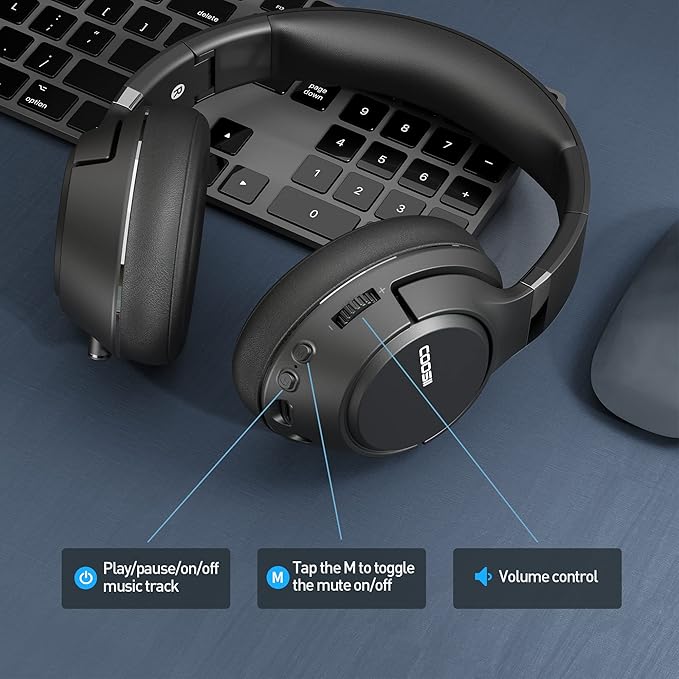 Wireless Bluetooth Headsets with Microphone for Computer, Headphone Foldable Over Ear Soft 40H with Retractable Mic, USB Dongle for PS5 PS4 PC Cellphone Laptop