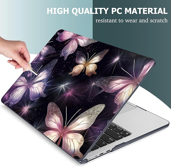 Mektron for 2025 M4 MacBook Air 13.6 Inch A3240 Case Fits 2023 A2681 M2 2024 A3113 M3 Chip with Liquid Retina Display, Printed Plastic Hard Shell Cover for MacBook Air 13.6", Glittering Butterfly
