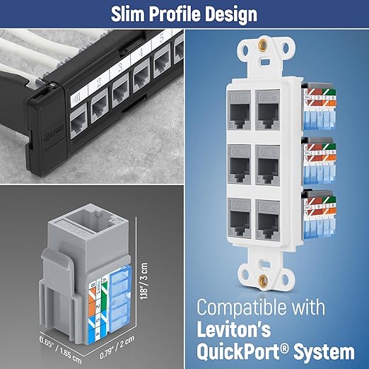 Everest 90° Angled RJ45 Cat5e Keystone Jacks 50-Pack in Gray - Slim Profile Female RJ45 Connectors - Cat 5e Keystone Jack - Compatible with 90° Angled Speed Termination Tool - easyJACK (B094WB91H3)