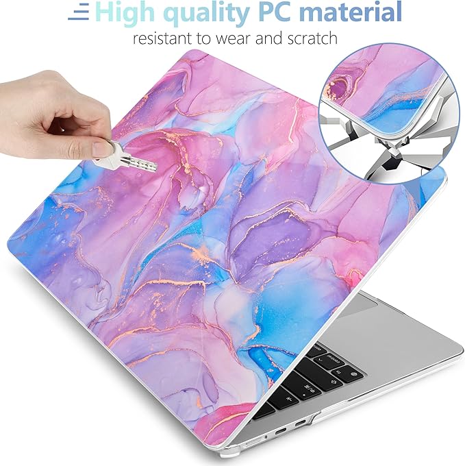 MEEgoodo for M4/M3/M2 MacBook Air 15.3 inch Case 2025 2024 2023, Case Fit Model (A3241/A3114/A2941) for MacBook Air 15 inch, Laptop Hard Shell with Keyboard Cover, Pink Marble Texture