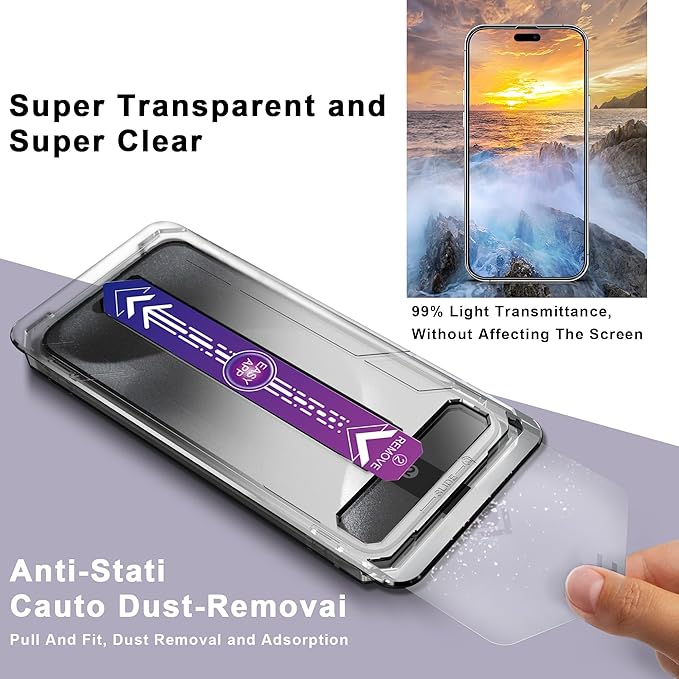 2 Pack Screen Protector for iPhone 14 Pro Max/iPhone 15 Plus/iPhone 16 Plus, 9H Tempered Glass, Full Coverage, Anti-Fingerprint, Auto Dust-Elimination, No Bubble, Easy Installation