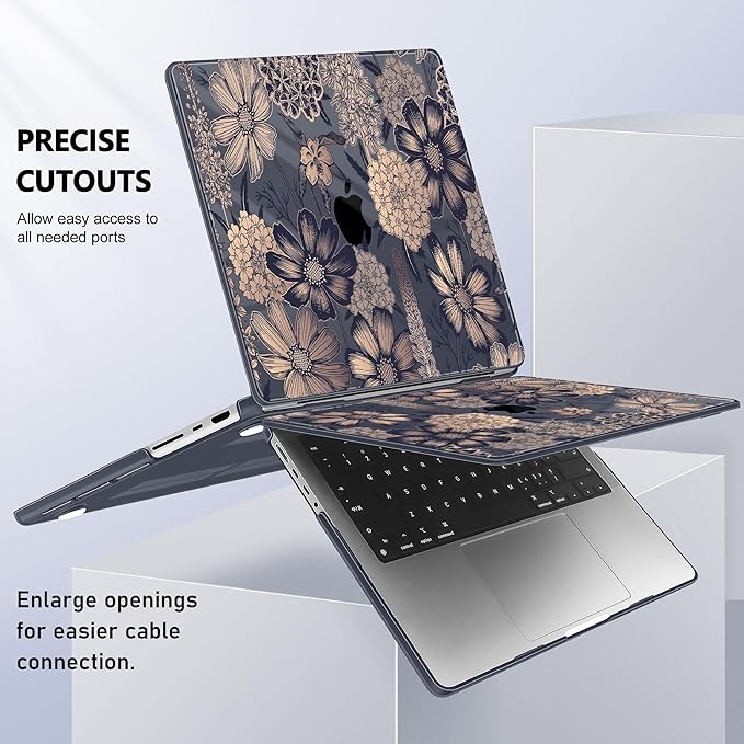 for MacBook Pro 16 inch Case 2021 2022 2023 2024 Release A3186 A3403 M4 A2991 M3 A2780 M2 A2485 M1 Pro/Max, Hard Shell Case with Screen Protector & Keyboard Cover, Spring Floral