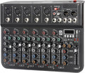 7 Channel mixer, DJ Mixer Board with Bluetooth and Usb, Audio Sound Card with Interface Recording and 48V Phantom Power, Sounds Mixer Board with FX Reverb Delay Effect for Streaming