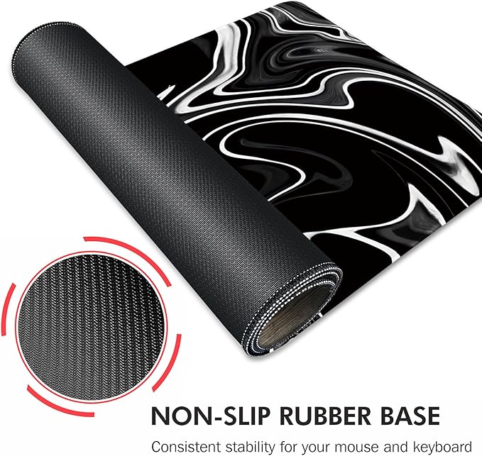 Gaming Mouse Mat Forest Background Pattern XXL XL Large Mouse Mat Long Extended Mouse Pad Desk Mat Non-Slip Rubber Mice Pads Stitched Edges Thin Pad (Wave Black)