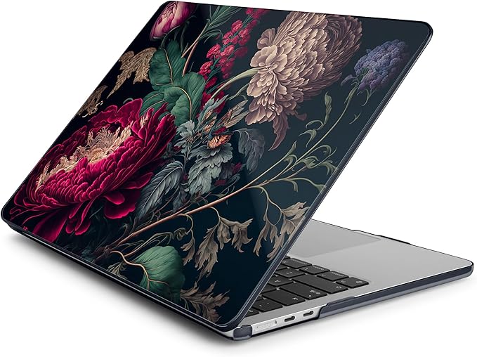 Batianda Premium Case for New MacBook Air 15 inch 2025 2024 2023 with M4 M3 M2 Chip, Designed Black Protective Plastic Hardshell & Keyboard Cover & Screen Protector, Vintage Flower