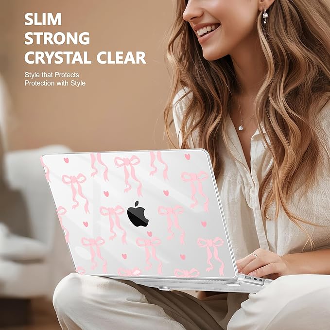 Case for MacBook Air 15 Inch 2025 2024 2023 Release M4 A3241 M3 A3114 M2 A2941, Hard Shell with Screen Protector & Keyboard Cover, Compatible with Touch ID, Bow