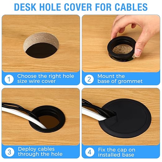 Desk Grommet 3-1/8" (80 mm), Desk Cord Hole Cover, Cable Grommet ABS Plastic, Desk Hole Grommet for Office and Home Table Cable, Detachable Adjustable Cable Cord Organizer (White 2 Pcs)