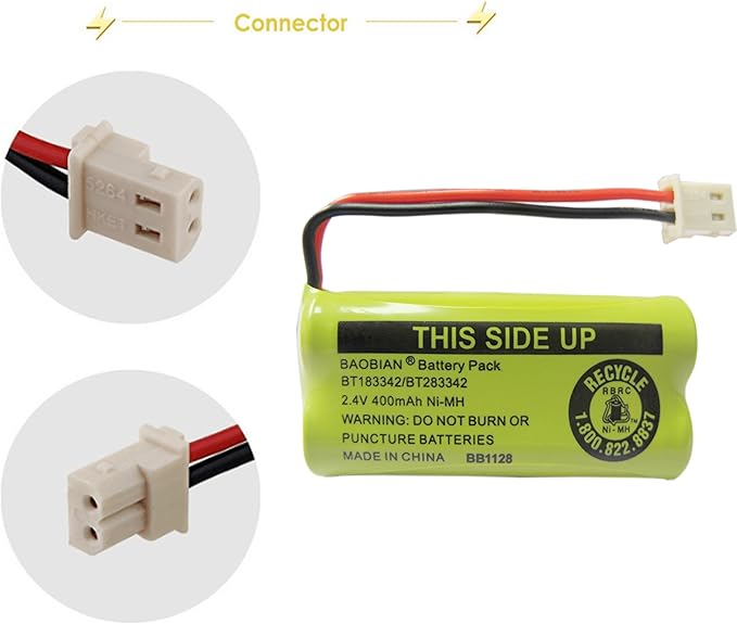 2.4V 400mAh Cordless Home Phone Battery Compatible with AT&T BT162342 BT-162342 BT166342 BT-166342 BT266342 BT-266342 BT183342 BT-183342 BT283342 BT-283342 VTech CS6329 CS6114 CS6419(4 Pack)