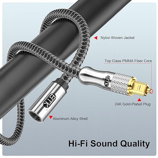 EMK Optical Cable Extension, 24K Gold-Plated Optical Audio Cable Toslink Female to Male Audio Extended Cable Compatible for Sound Bar,Home Theater (3 Feet/1M, Optic Extension, Silver2)