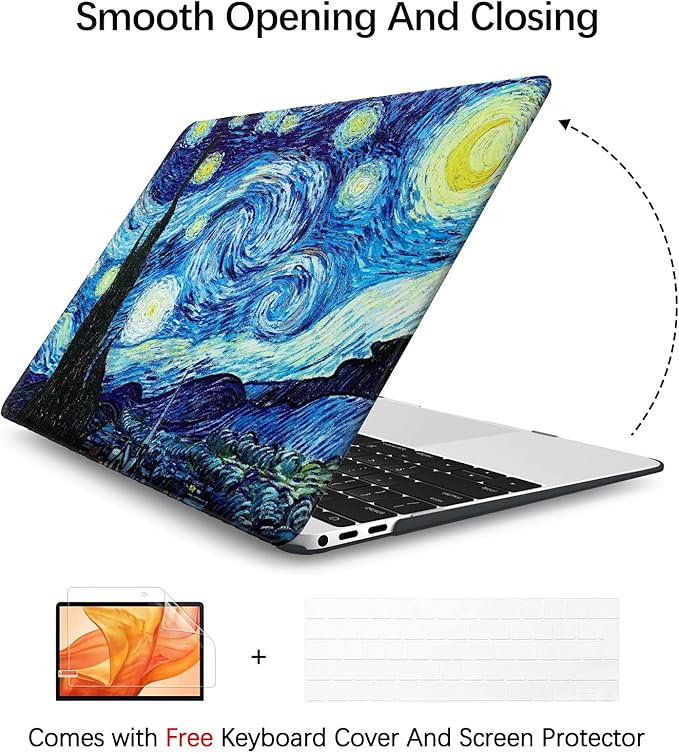 Compatible with MacBook Pro 13 inch Art Case Skin, 2022, 2021, 2020-2018 Release A1708 Creative Hard Shell with Keyboard Cover & Screen Protector (The Starry Night by Vincent Van Gogh)