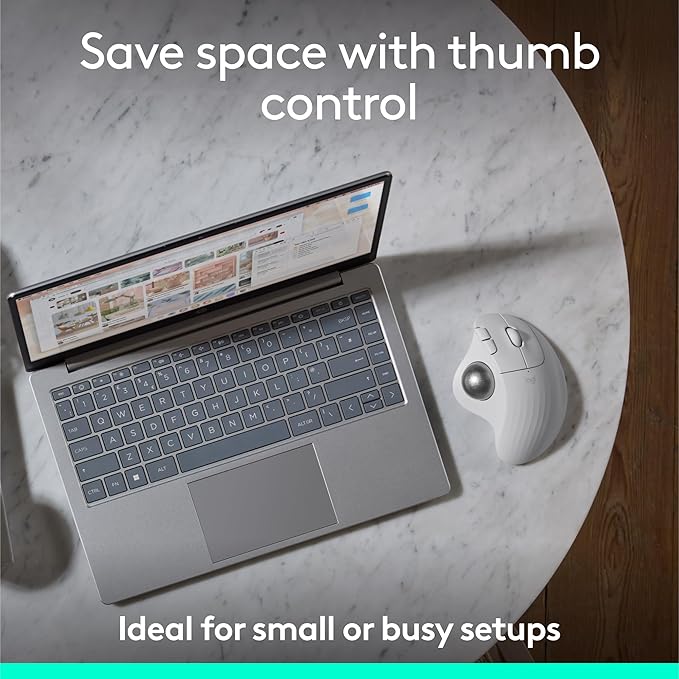 Logitech Ergo M575S Wireless Trackball Mouse, Wireless Ergonomic Mouse with Bluetooth and Encrypted Dongle, Comfortable Thumb Control, Precise and Smooth Tracking, for PC/Mac - Off- White Silver Ball