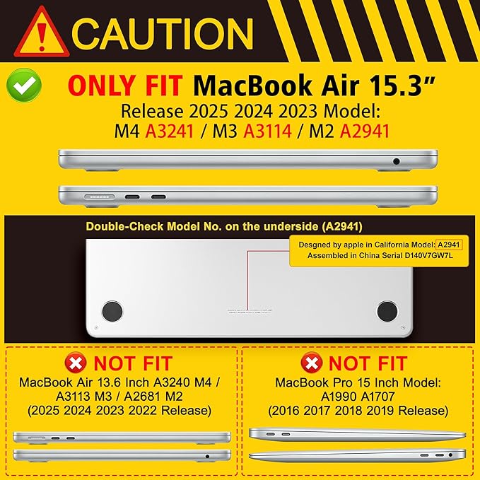 Case for MacBook Air 15 Inch 2025 2024 2023 Release M4 A3241 M3 A3114 M2 A2941, Hard Shell with Screen Protector & Keyboard Cover, Compatible with Touch ID, Happy Emoji