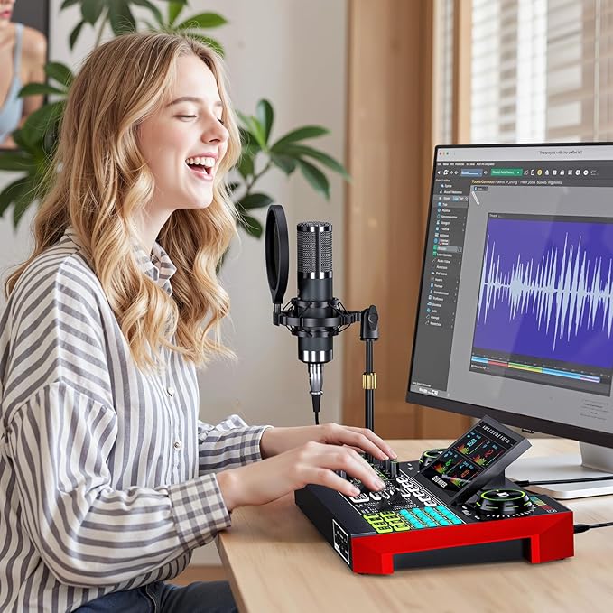G10 podcast equipment bundled with audio mixer integrated podcast production studio, equipped with P15 microphone, used for live streaming, podcast recording PC,YouTube Recording