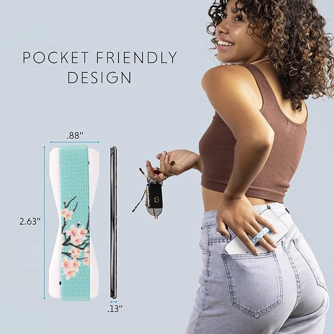 LOVEHANDLE Universal Phone Grip for Smartphones & Mini Tablets - Phone Holder for Hand - Wireless Charging Compatible - Made in The USA - Cherry Blossom
