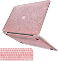 Compatible with MacBook Air 13 inch Case 2021 2020 2019 2018 M1 A2337 A2179 A1932 Touch ID, Glitter Smooth Leather Hard Shell + Keyboard Cover for MacBook Air 13.3 inch Case, Shining Rose Gold