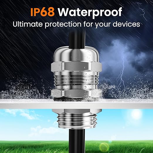 QILIPSU 2pcs 1/2" NPT 304 Stainless Steel Cable Gland Long Thread Waterproof IP68 Metal Strain Relief Cord Grip Cable Pass Through Wire Connector