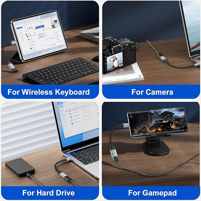 USB C to USB Adapter Type C OTG Cable for iPhone 16 Pro Max/16 Plus/16e/15,Samsung A17/A16/A54/S25/S24/S23, USBC to USB A OTG Adapter for Android,Camera,Card Reader,Flash Drive,MIDI Keyboard,Mac,Hubs