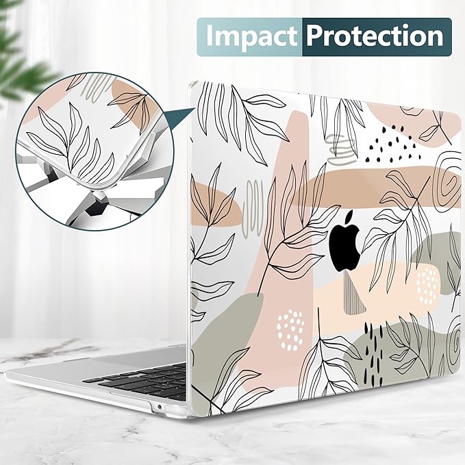 TWOLSKOO for M4 MacBook Air 13.6 inch Case 2025-2022 Release M4 A3240 M3 A3113 M2 A2681, Plastic Hard Shell & Screen Protector & Keyboard Cover & Trackpad Film, Tropical Leaves