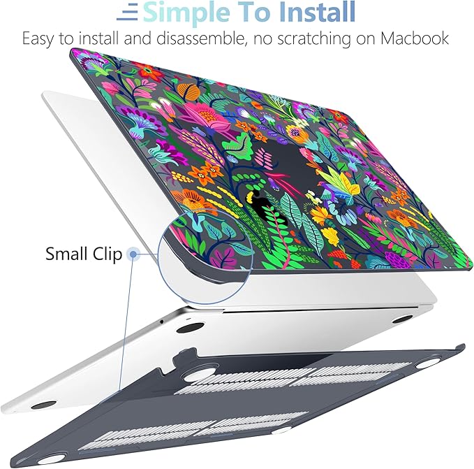 MEEgoodo for M4/M3/M2 MacBook Air 15.3 inch Case 2025 2024 2023, Case Fit Model (A3241/A3114/A2941) for MacBook Air 15 inch, Laptop Hard Shell with Keyboard Cover, Bright Flowers & Tropic Leaves
