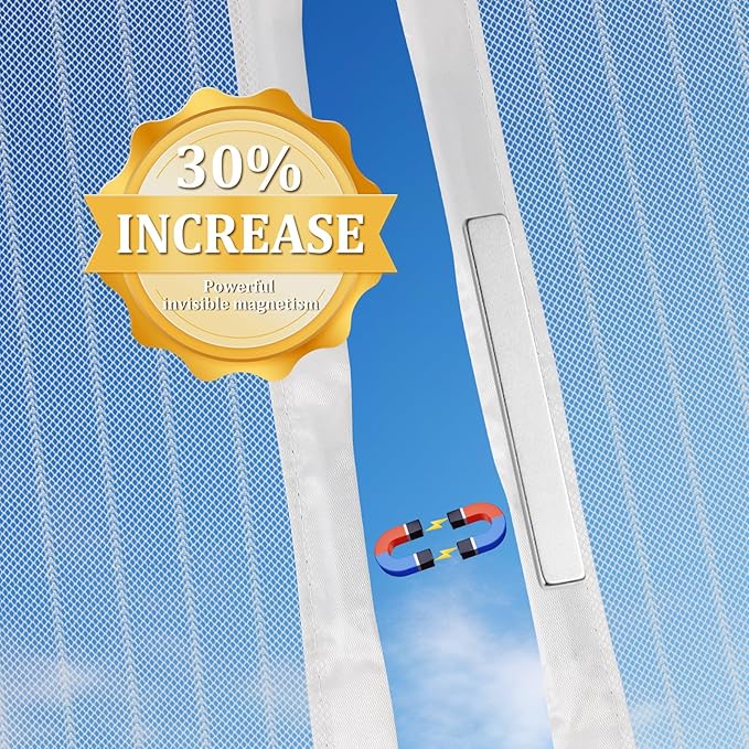 Magnetic Screen Door - Self Sealing, Heavy Duty, Hands Free Mesh Partition Keeps Bugs Out Let Breeze in- Pet and Kid Friendly - Keep Open Feature (White, Fit Door Size 30 x 80 Inch)