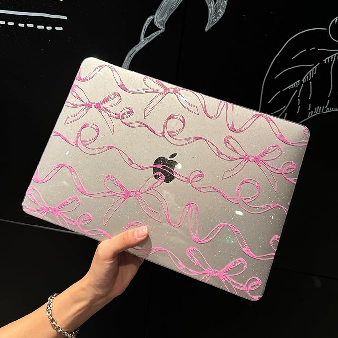 Compatible with MacBook Air 15 inch Case, M4 A3241/M3 A3114/M2 A2941 (Released 2025 to 2023), Hard Shell, Keyboard Cover, Screen Protector, Webcam Cover & Type-C Adapter, Sparkly Bows