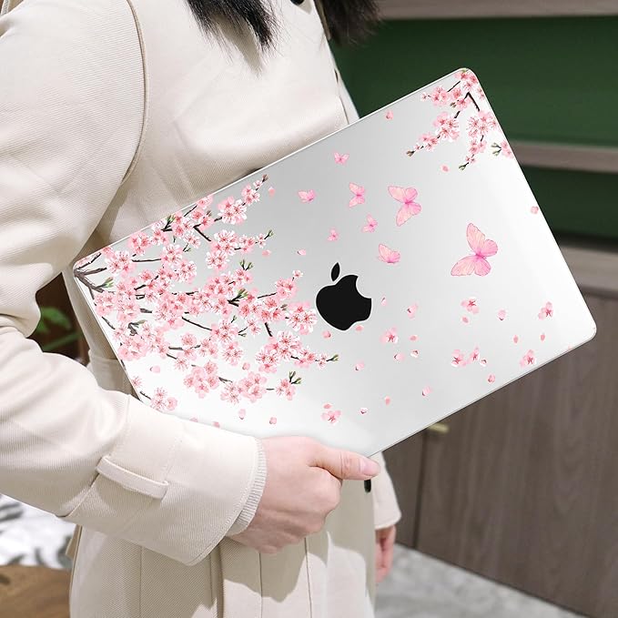 MEEgoodo Case for M4/M3/M2 MacBook Air 13.6 inch Case 2025 2024 2022, Fit Model A3240/A3113/A2681, Laptop Hard Shell with Keyboard Cover Compatible with MacBook Air 13 inch, Cherry Blossoms