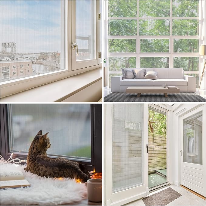 MAGZO Window Screen Replacement Mesh 48"W x 99"L - DIY Adjustable Polyester Pet Proof Screen Door Mesh for Patio Sliding Doors Window Screen Repair Kit, Durable, Washable, Gray