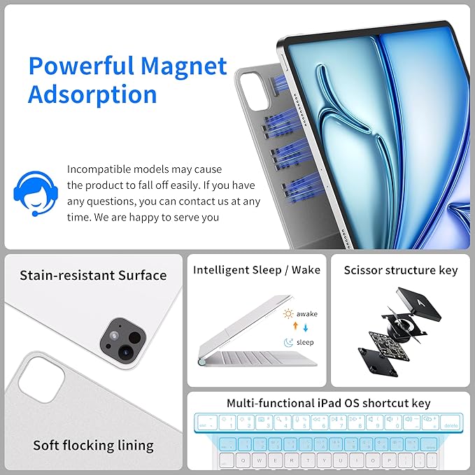 iPad Air 11 inch Case with Keyboard (M3 2025 / M2 2024) & iPad Pro 11 inch (4th/3rd/2nd/1st Gen), Magic Keyboard for 10.9" iPad Air (5th/4th Gen) with 7 Colors Backlight, Multi-Touch Trackpad